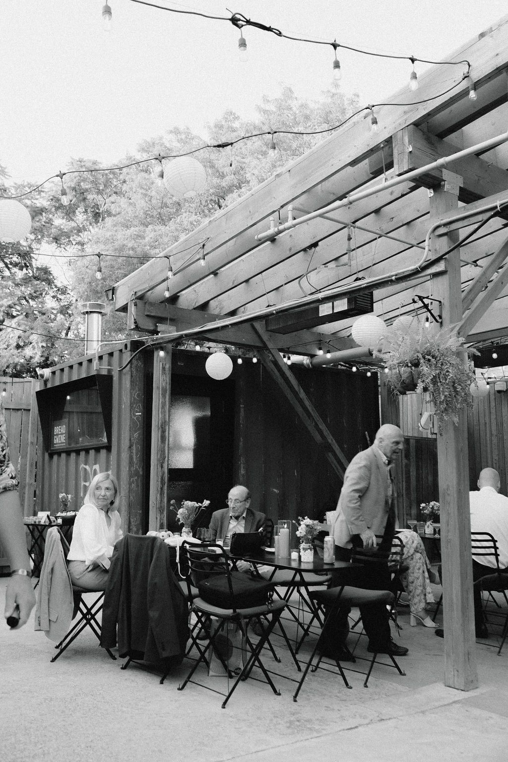 Bar Neon patio in Toronto decorated for intimate queer celebration
