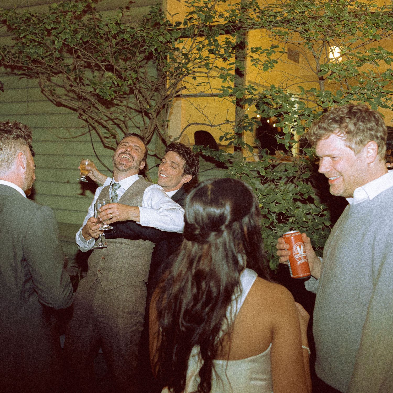 groom and groomsmen partying on Toronto Island