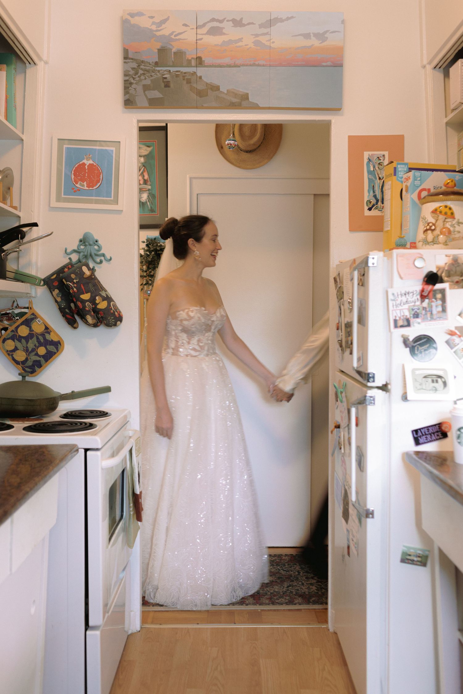 Documentary queer portraits at couple's apartment Toronto before Granite Brewery Toronto wedding