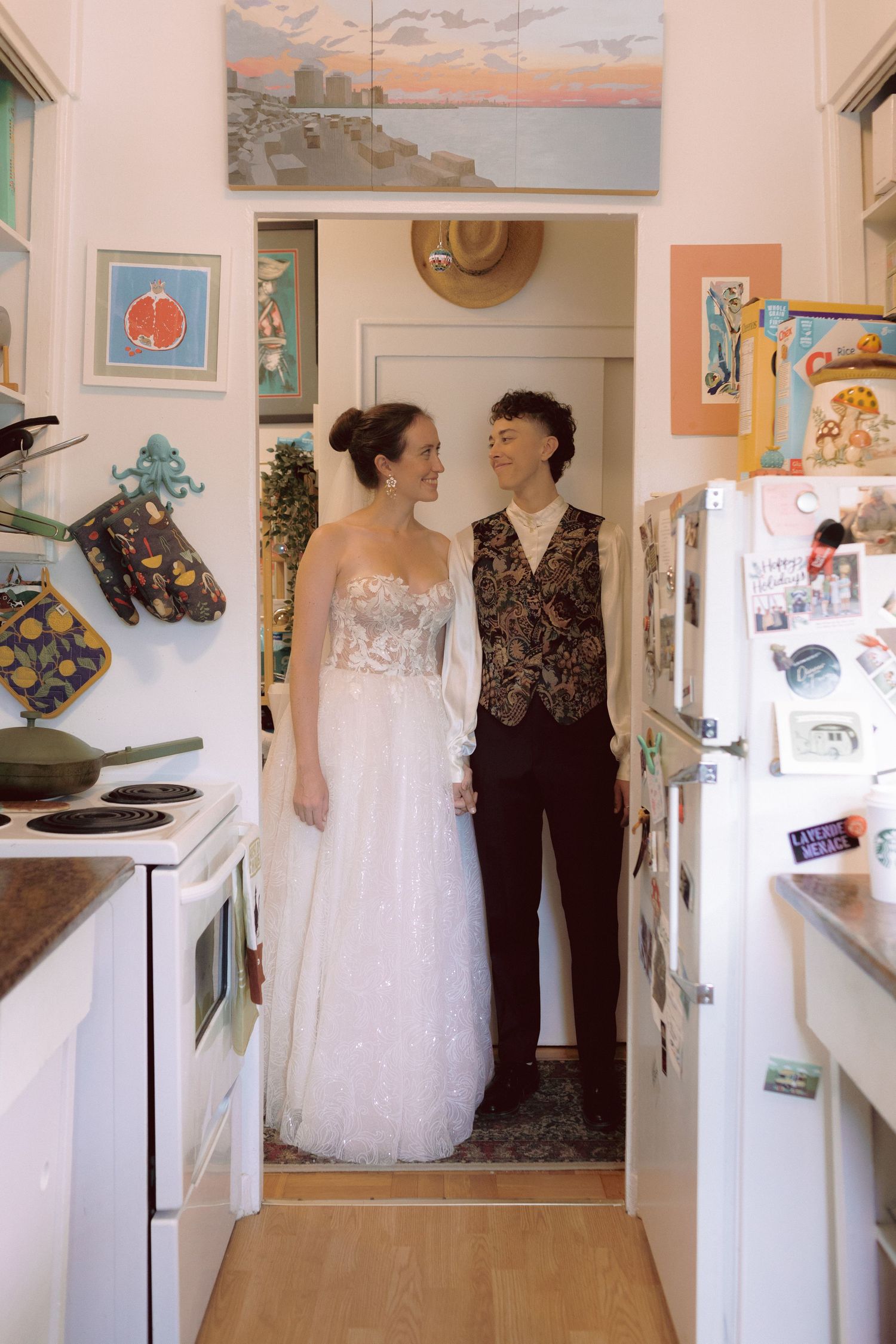 Documentary queer portrait at couple's apartment Toronto before Granite Brewery Toronto wedding