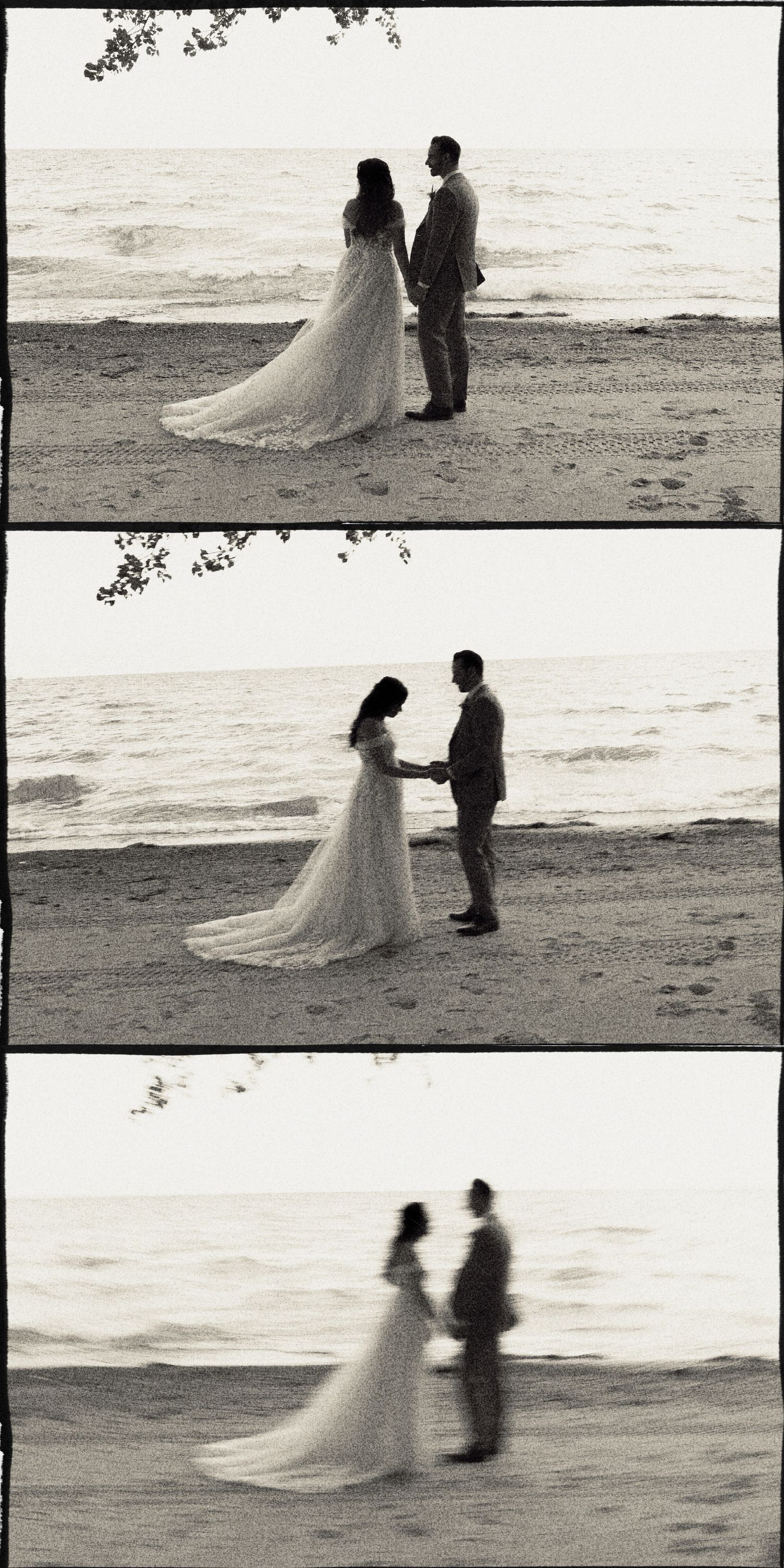 bride and groom first look on Toronto Island