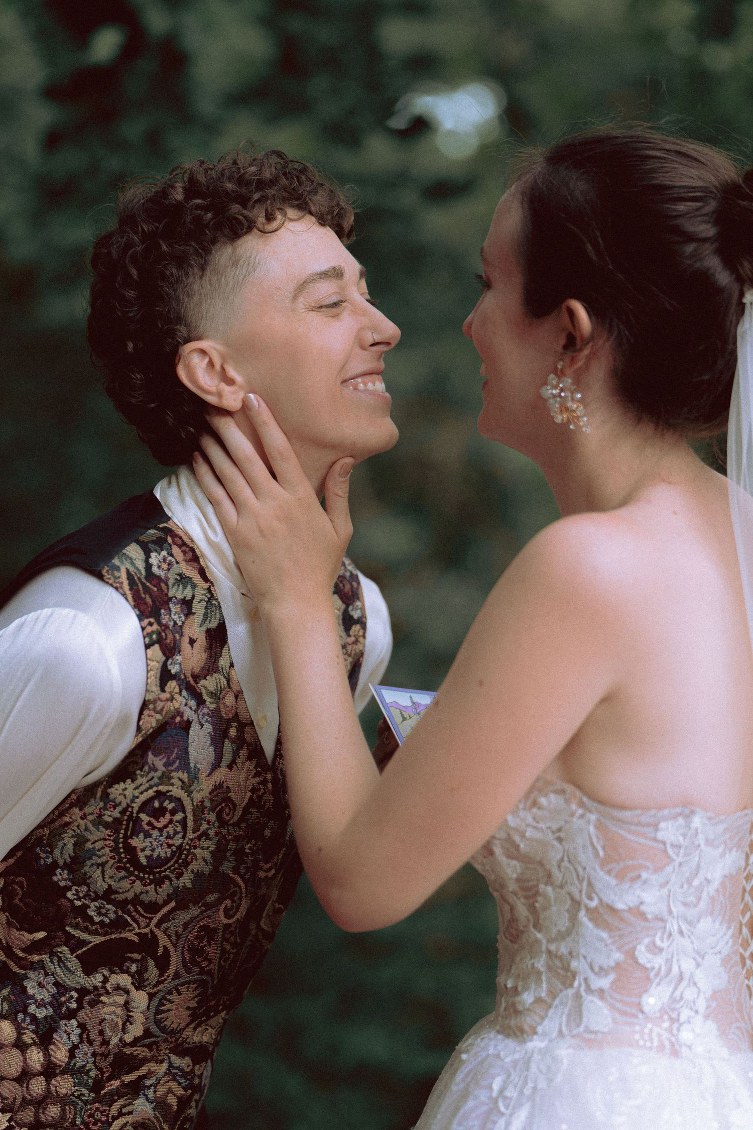 Bride's Intimate private vow exchange before wedding ceremony at Granite Brewery in Toronto
