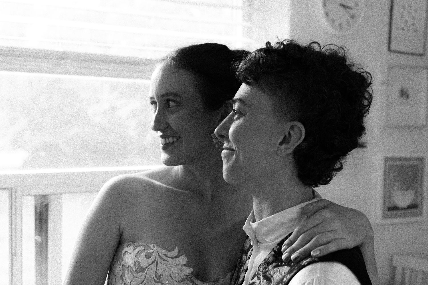 Documentary queer portraits at couple's apartment Toronto before Granite Brewery Toronto wedding