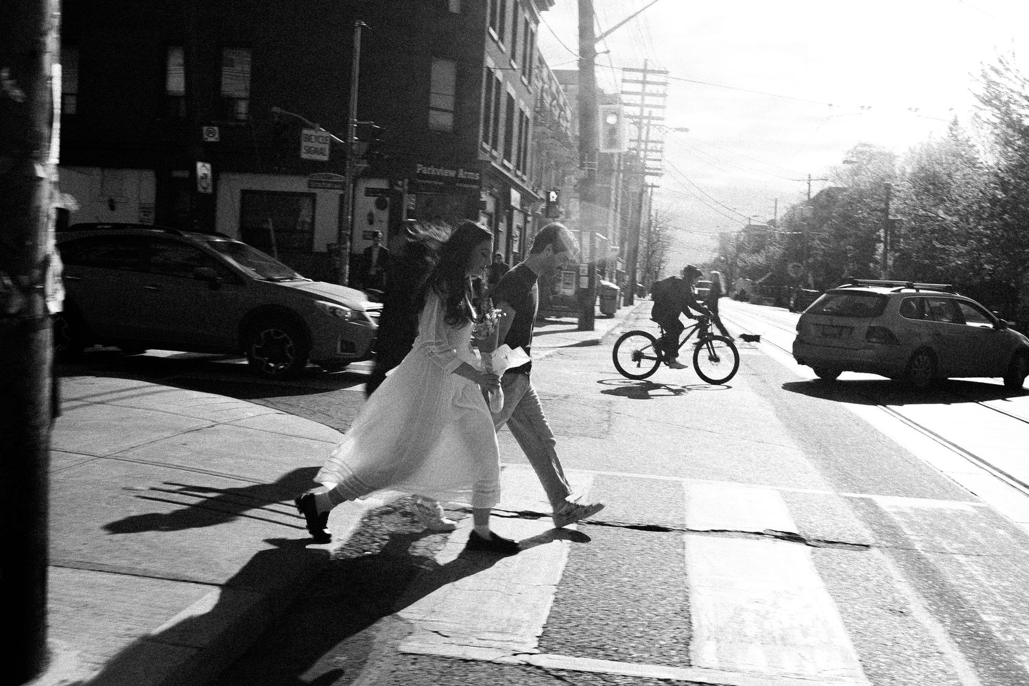 Olivia and Zane engagement session from their home to Queen West and Scarborough Bluffs, moody, unposed, intimate couple photos in Toronto.