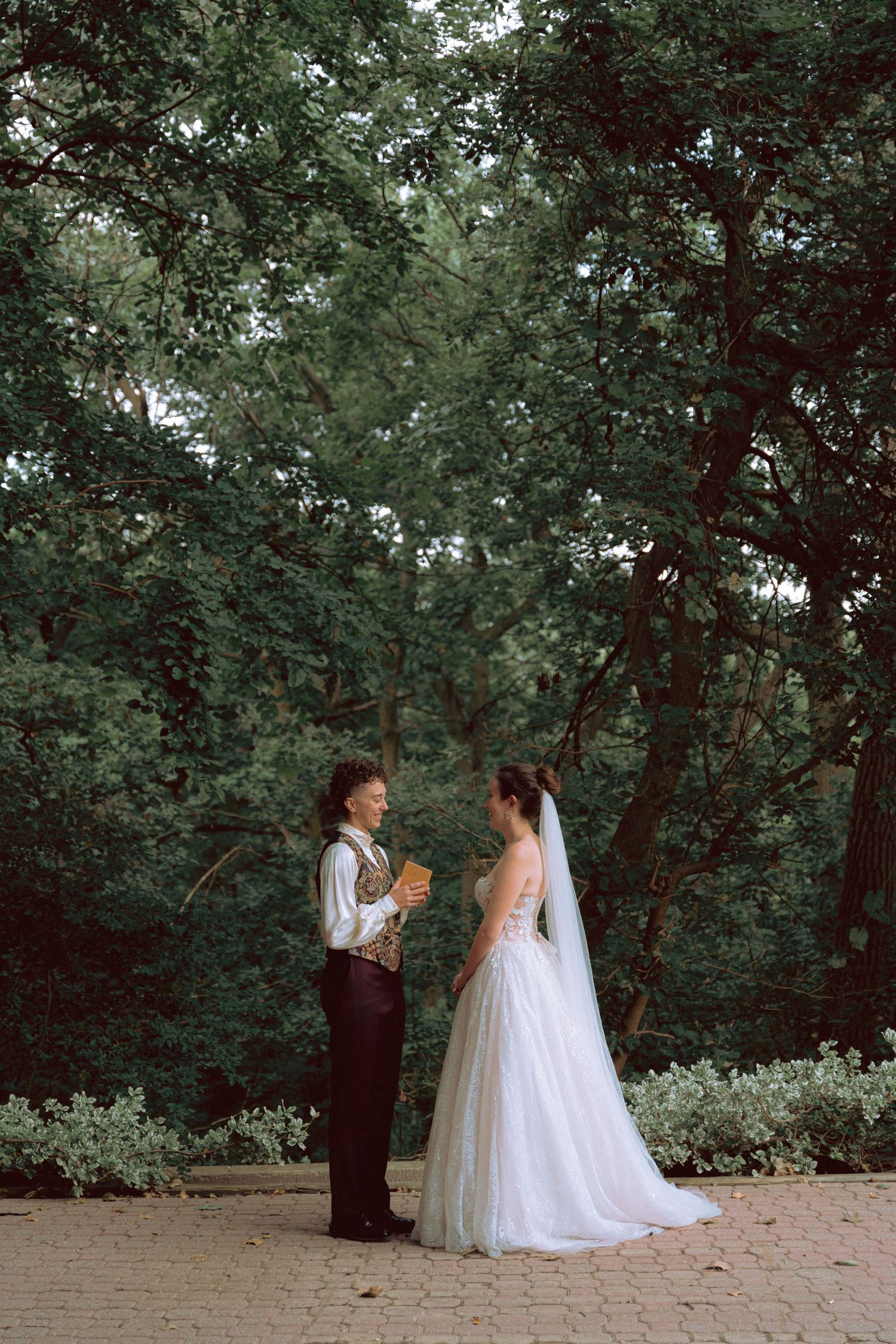Bride's Intimate private vow exchange before wedding ceremony at Granite Brewery in Toronto