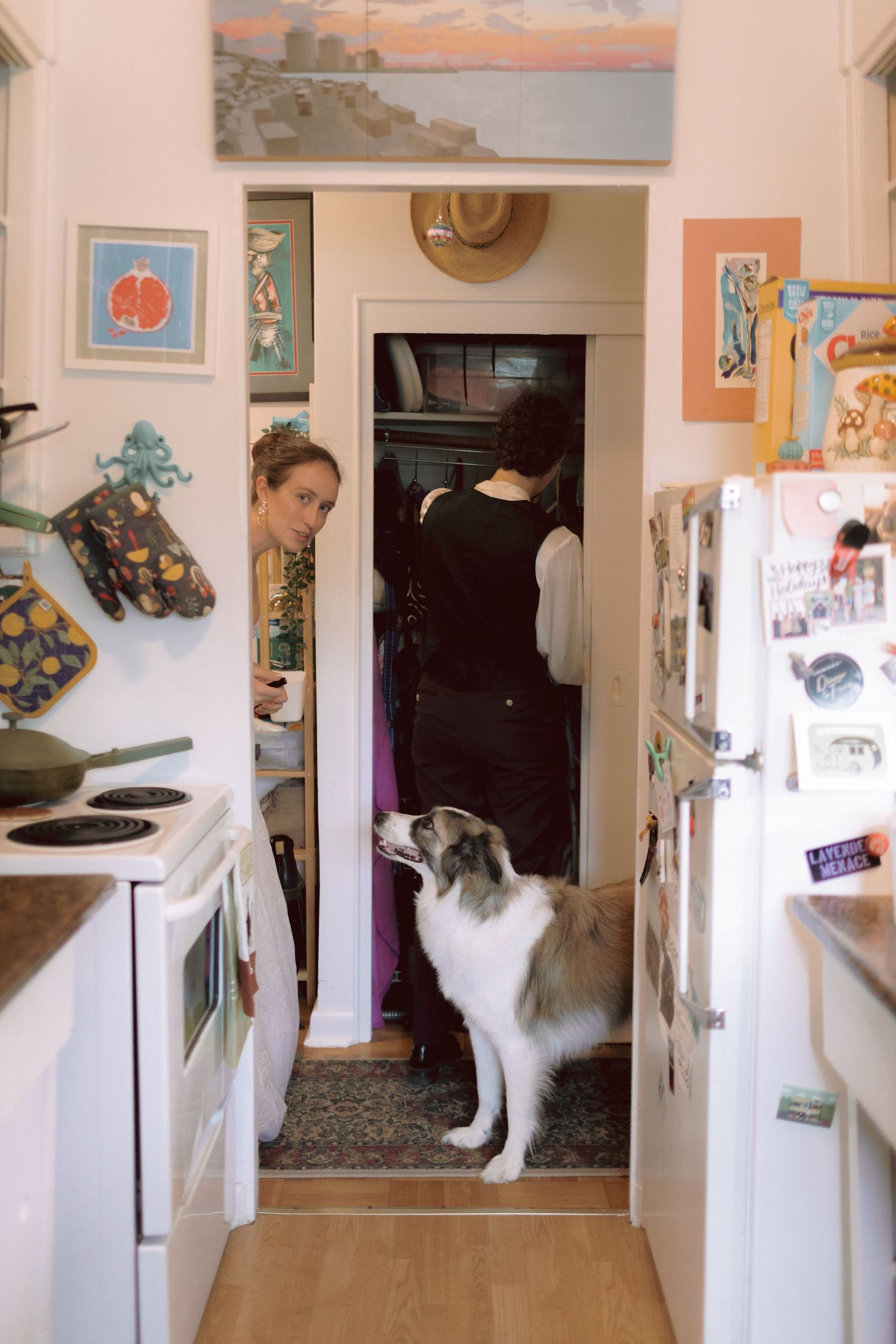 Intimate queer wedding couple portraits at home before Granite Brewery Toronto wedding
