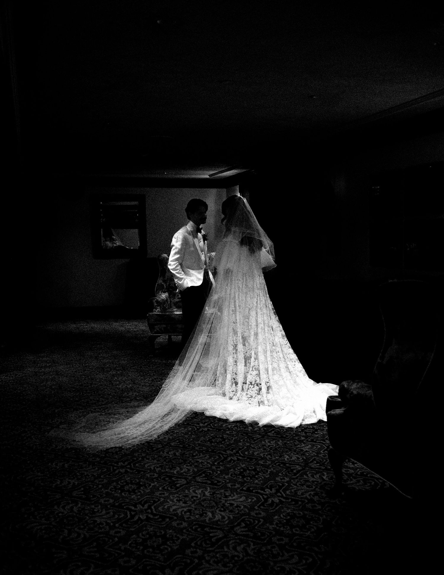 bride and groom cinematic couple photos at Old Mill Toronto fall wedding