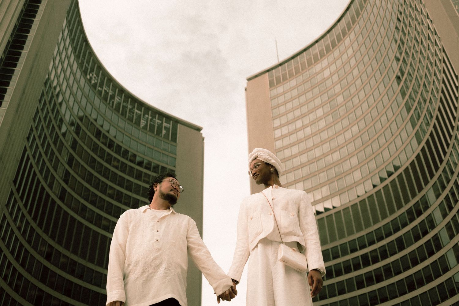 Intimate transgender wedding portraits at Toronto City Hall downtown