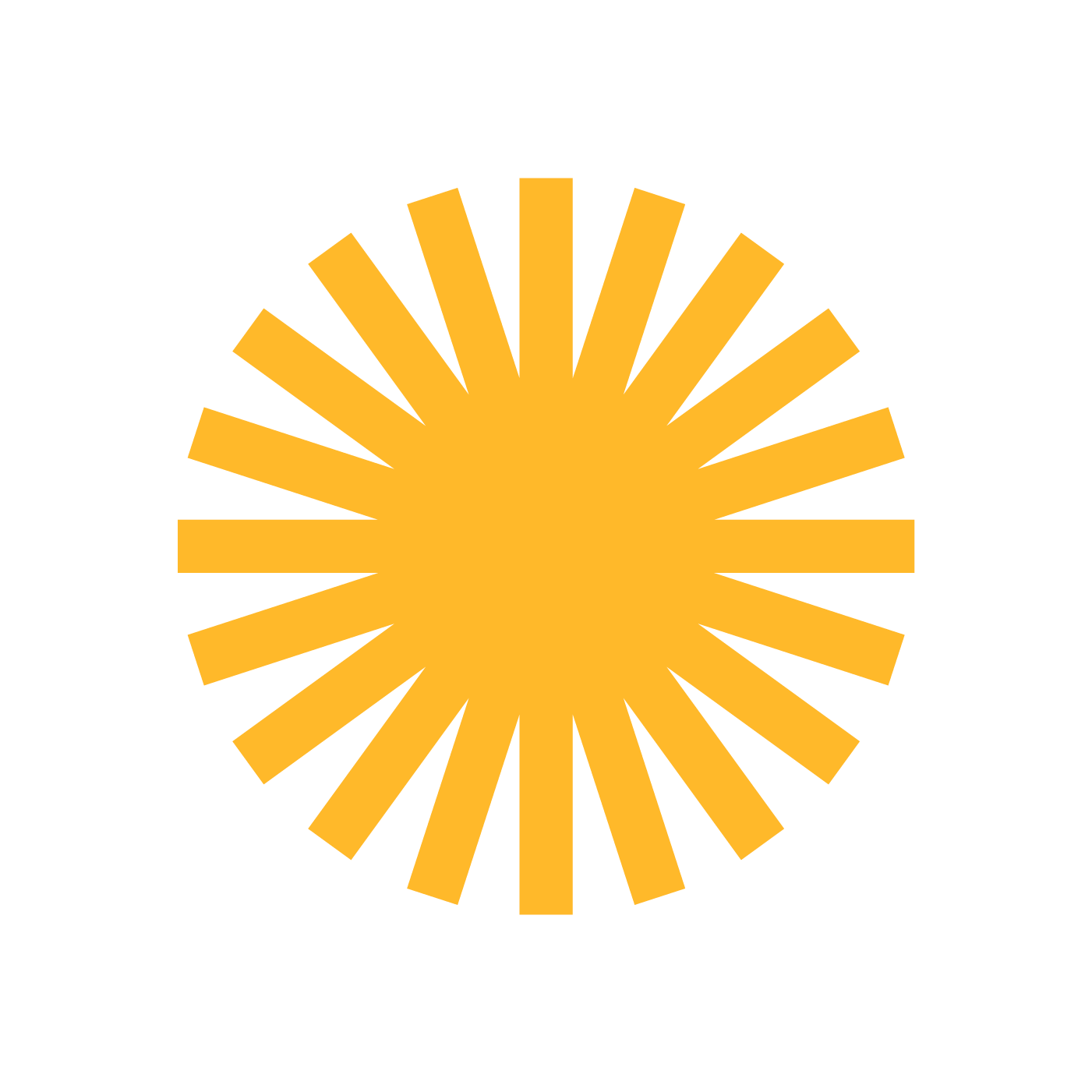 Bright golden sun icon with radiating rays on white background, symbolizing sunshine and warmth.