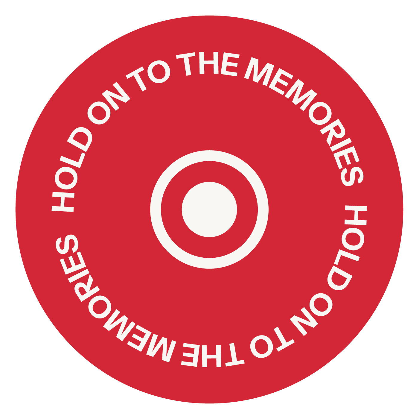 Red circular disc with Target logo and 'Hold On To The Memories' text repeated around the border.