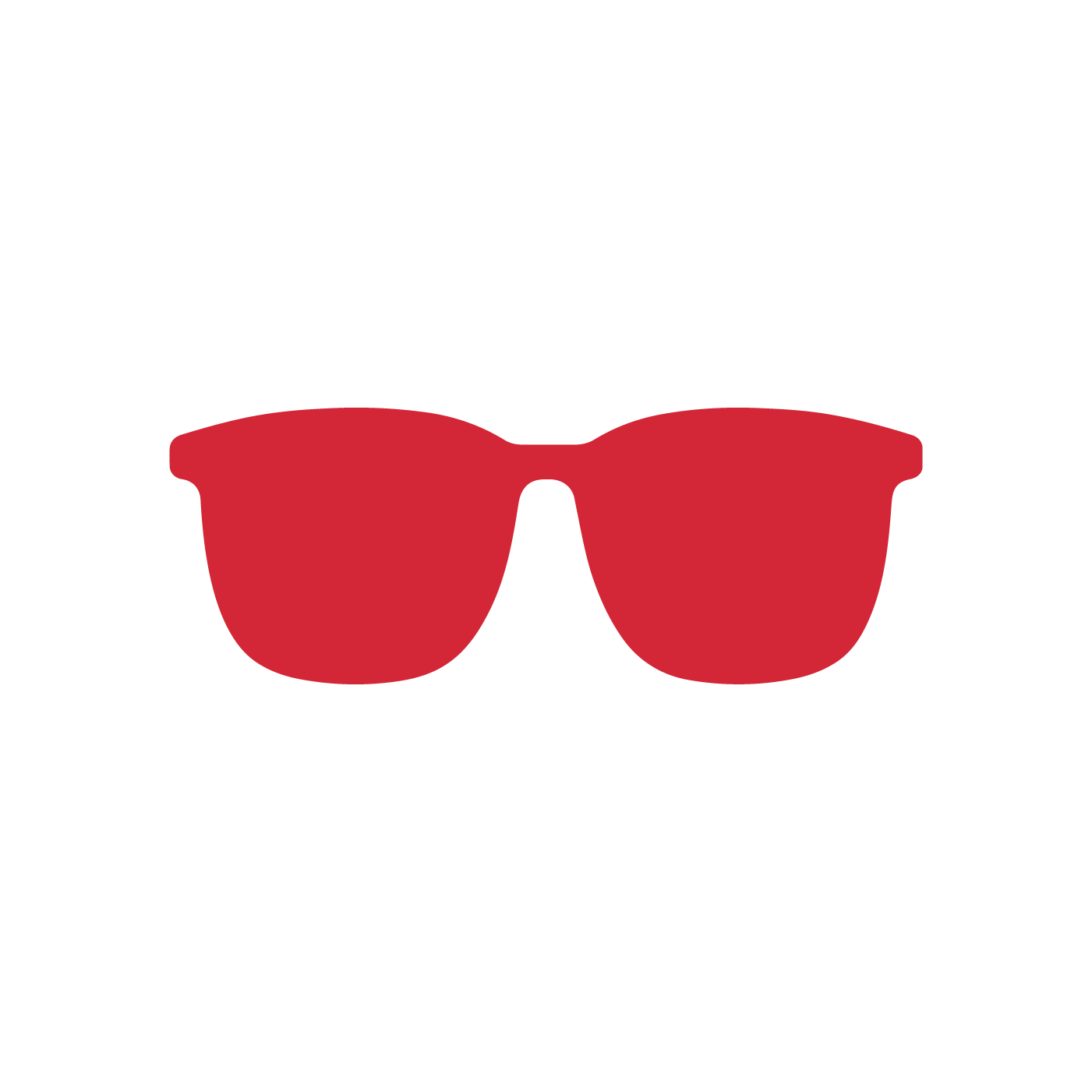 Red silhouette of retro square sunglasses with thick frames on a white background.