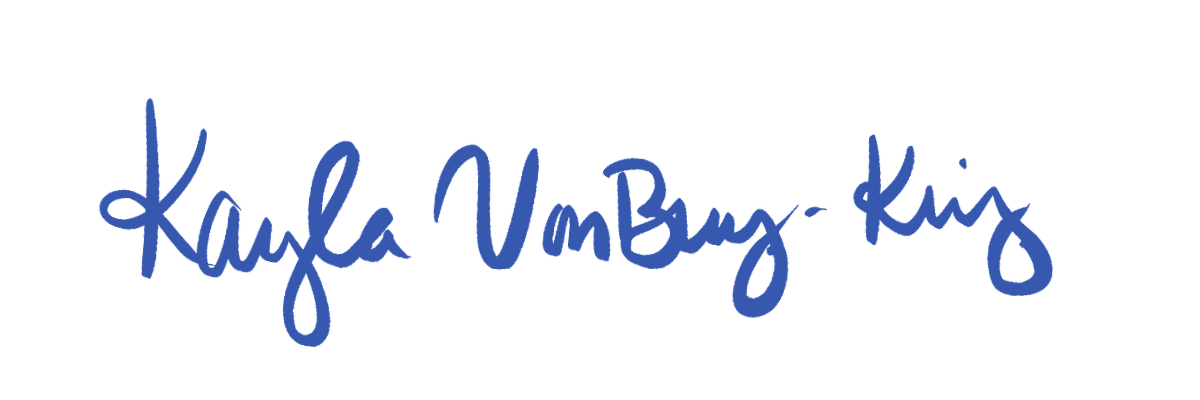Blue cursive signature of Kayla VonBurg-King on a white background.