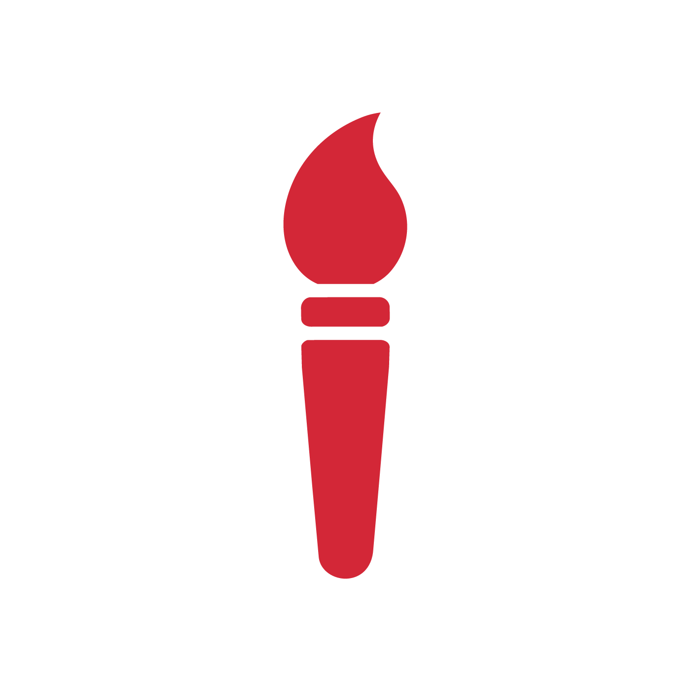 Red paint brush icon with a flame-shaped tip on a white background.