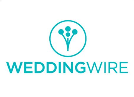 A turquoise WeddingWire logo featuring stylized flowers or balloons arranged in a circular emblem design.