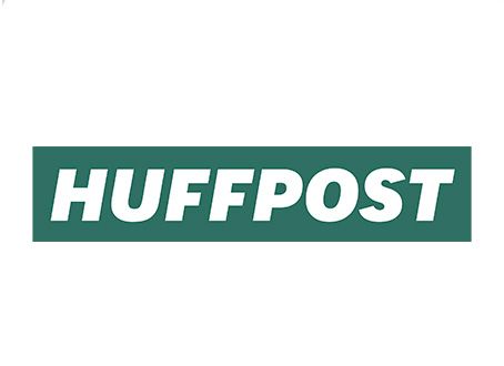Green and white Huffpost news media logo on plain background.
