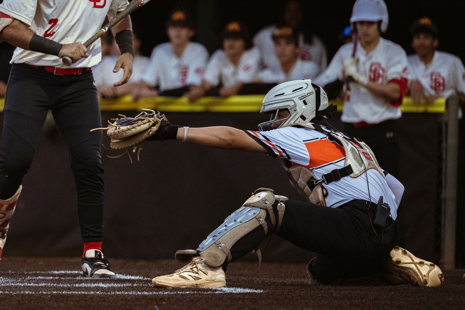 Baseball catcher in full gear during game at Piper High School — Broward County sports photographer.