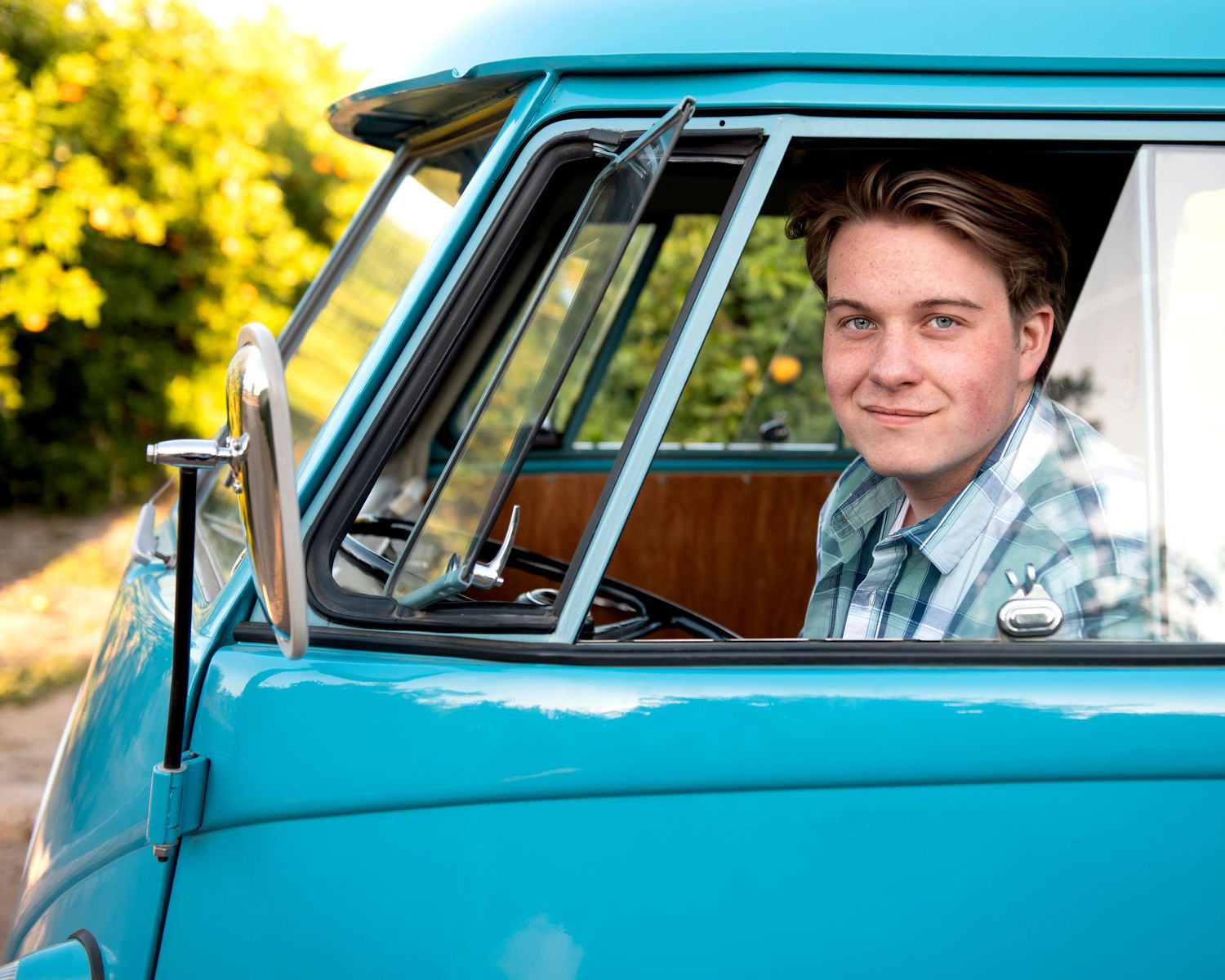Vintage VW Bus Senior Graduation Photos for mechanic shop senior photos