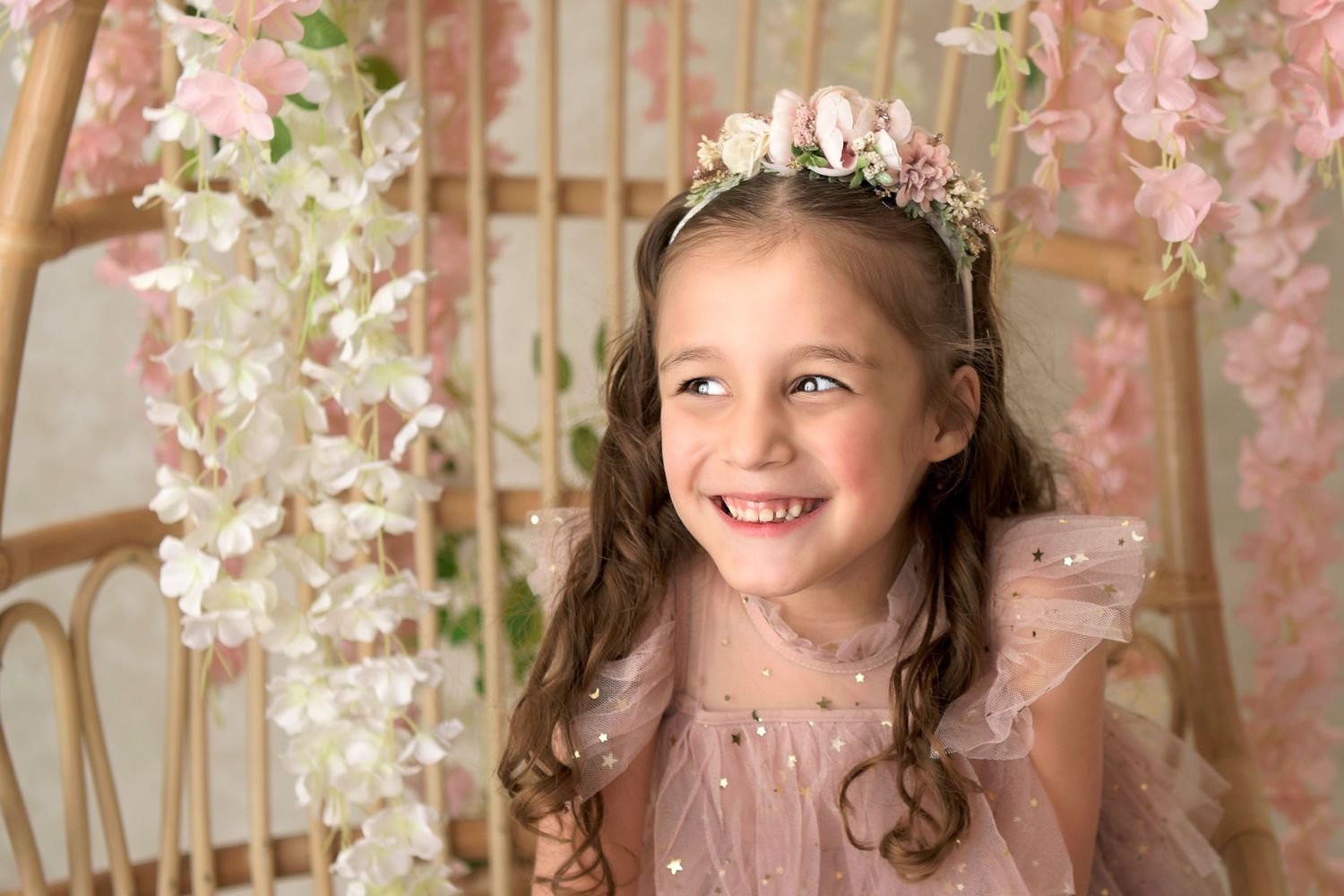 Floral luxury pink gown sparkly photos in Arizona for little girls