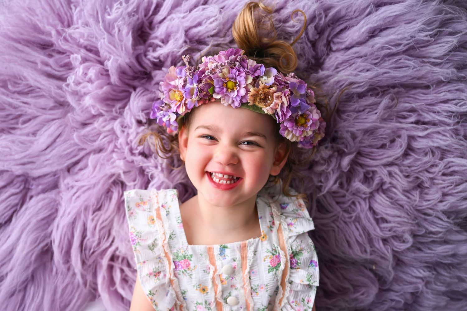 three year girl in client closet dress luxury purple studio milestone session