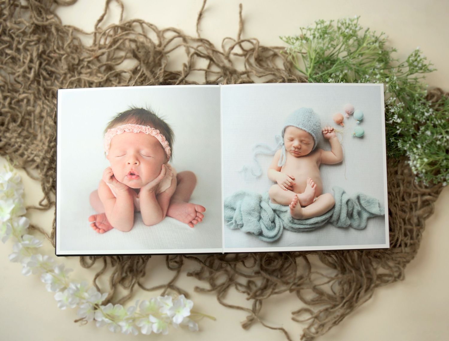 Two Newborn photos in a luxury printed photo album