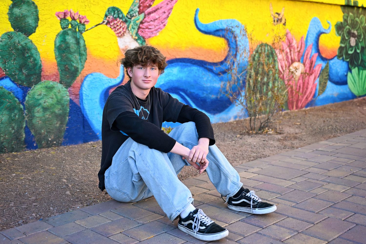Bright mural Arizona urban downtown painting senior graduation photo special Chandler Gilbert Senior Photos
