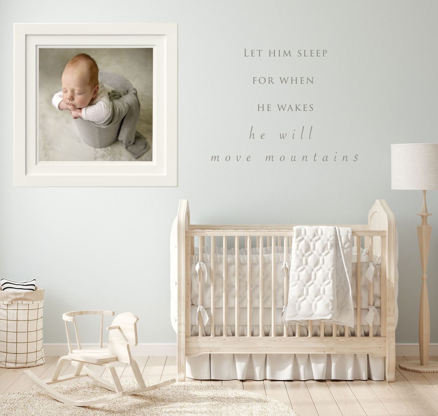 A custom art wall in baby nursery by Olivia Grace Photography