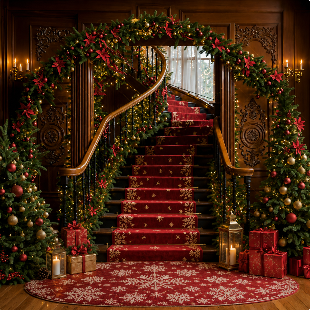 Christmas stairs backdrop