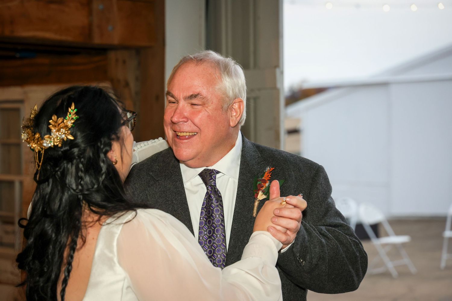 A series of candid moments at a wedding celebration showing guests and the couple interacting during the reception.