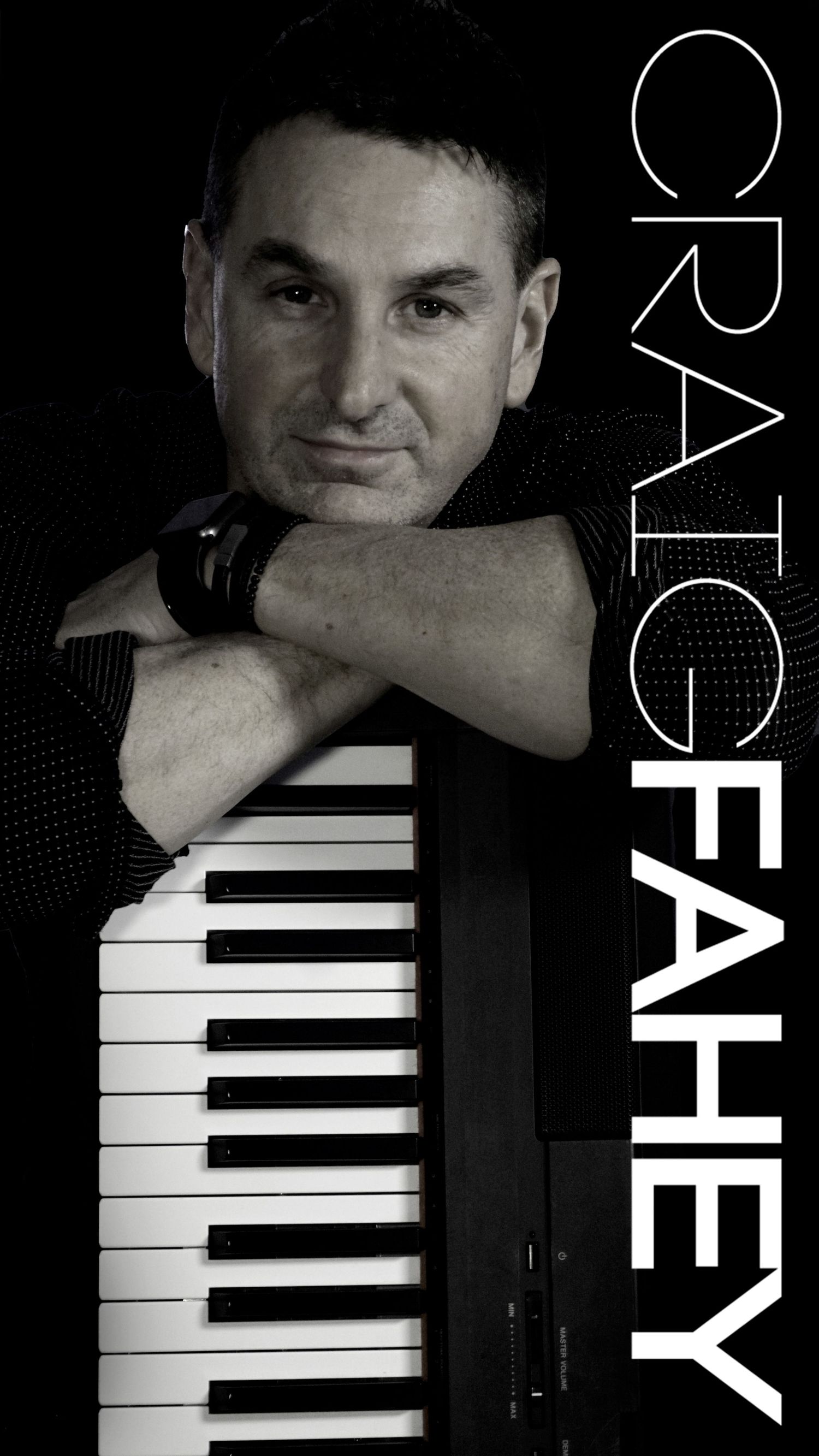 Black and white artistic photo series showing piano keys with someone resting their head on the keyboard.