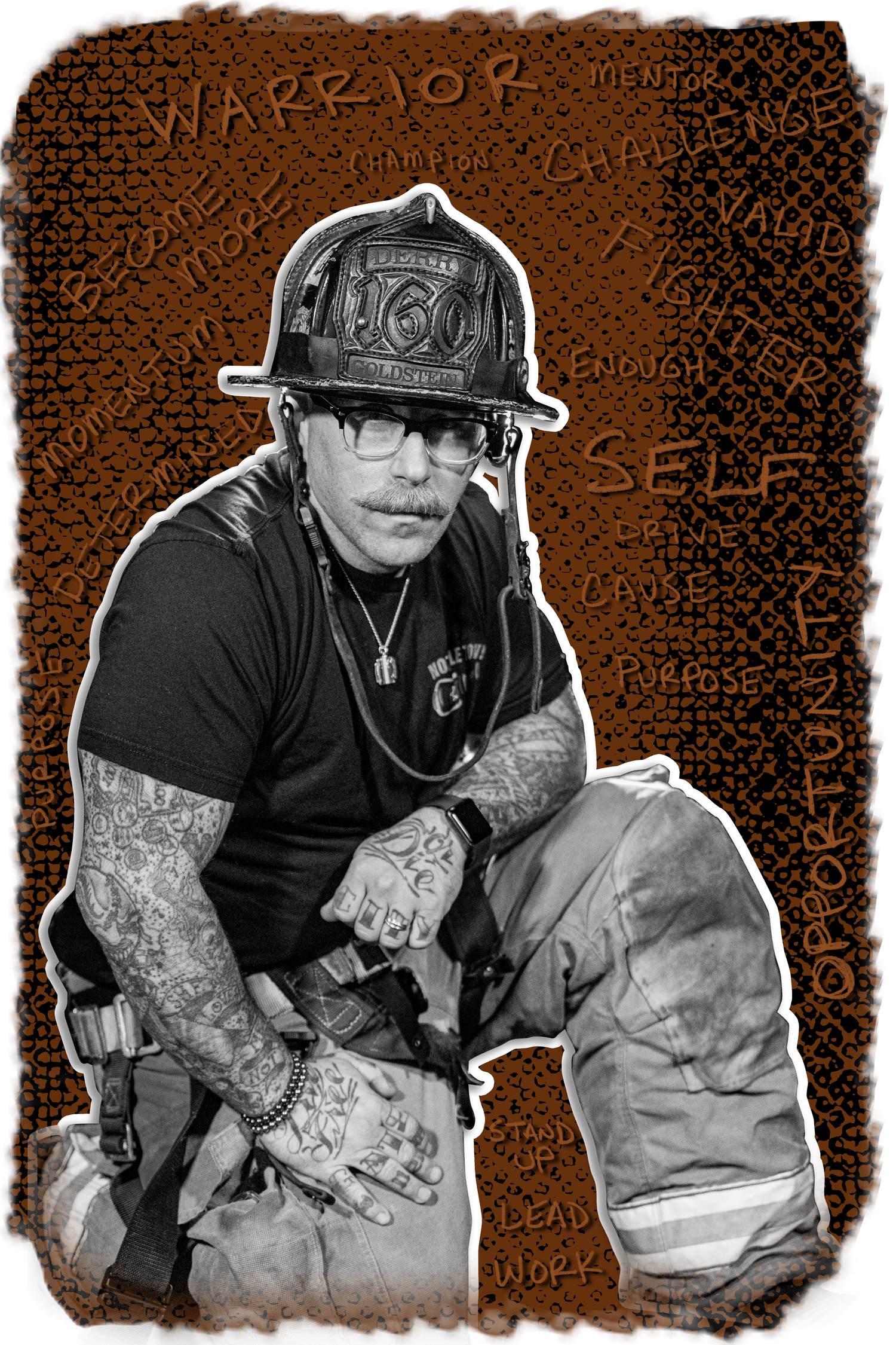 Person in dark clothing and cap crouching down in sequence of stylized brown-tinted photos.