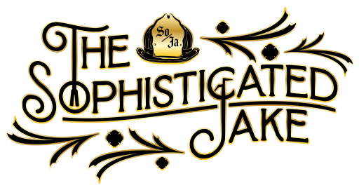 Ornate gold lettering design for The Sophisticated Jake with decorative firefighter helmet icon.
