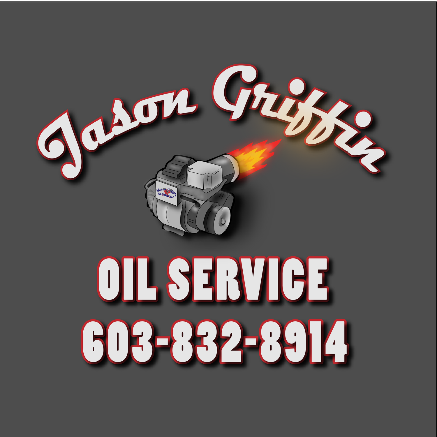 Automotive service company logo designs featuring oil can and text graphics on gray background.