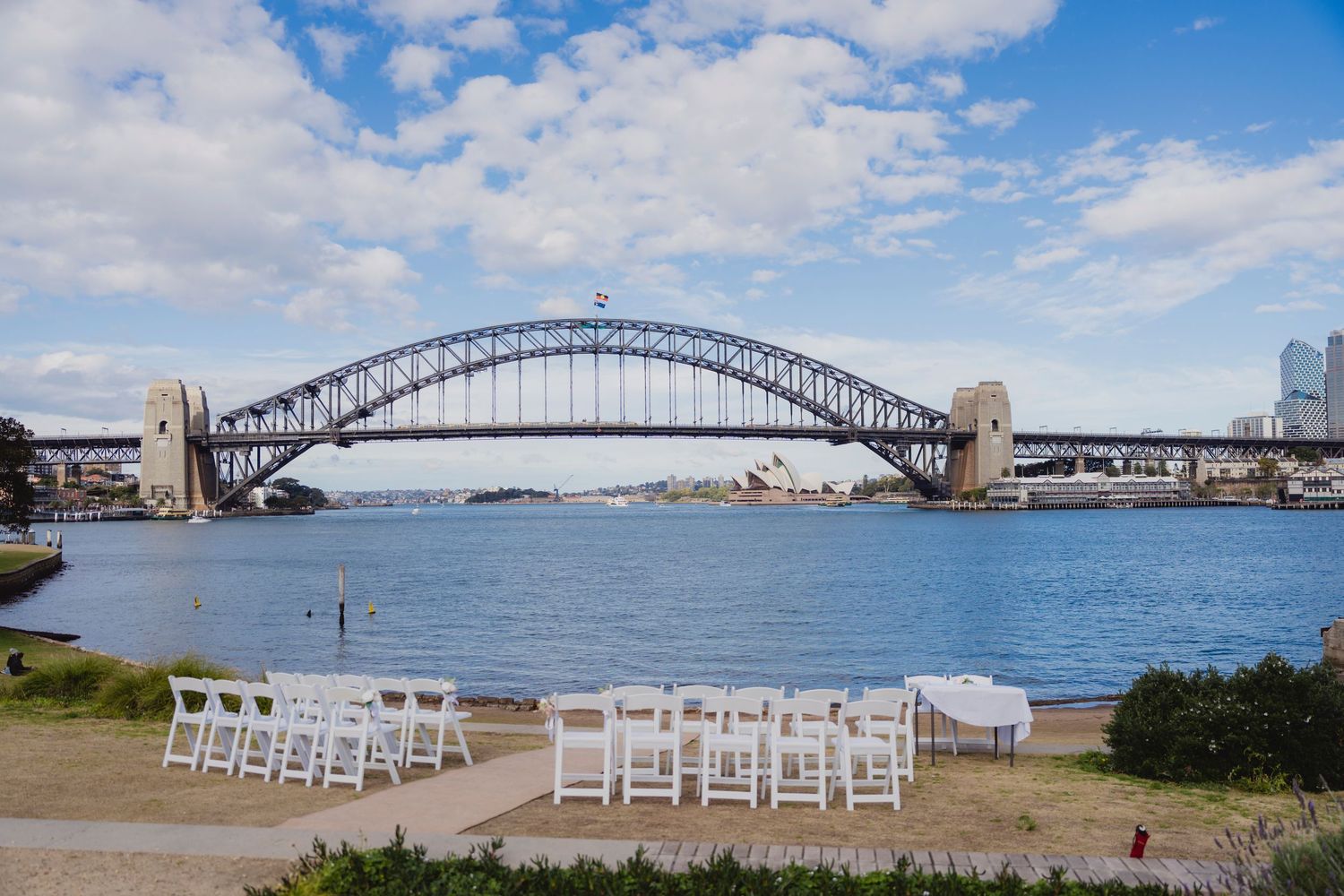 Sydney civil wedding ceremony at Blues Point Reserve, capturing the couple's romantic vows, candid moments and stunning Sydney Harbour views