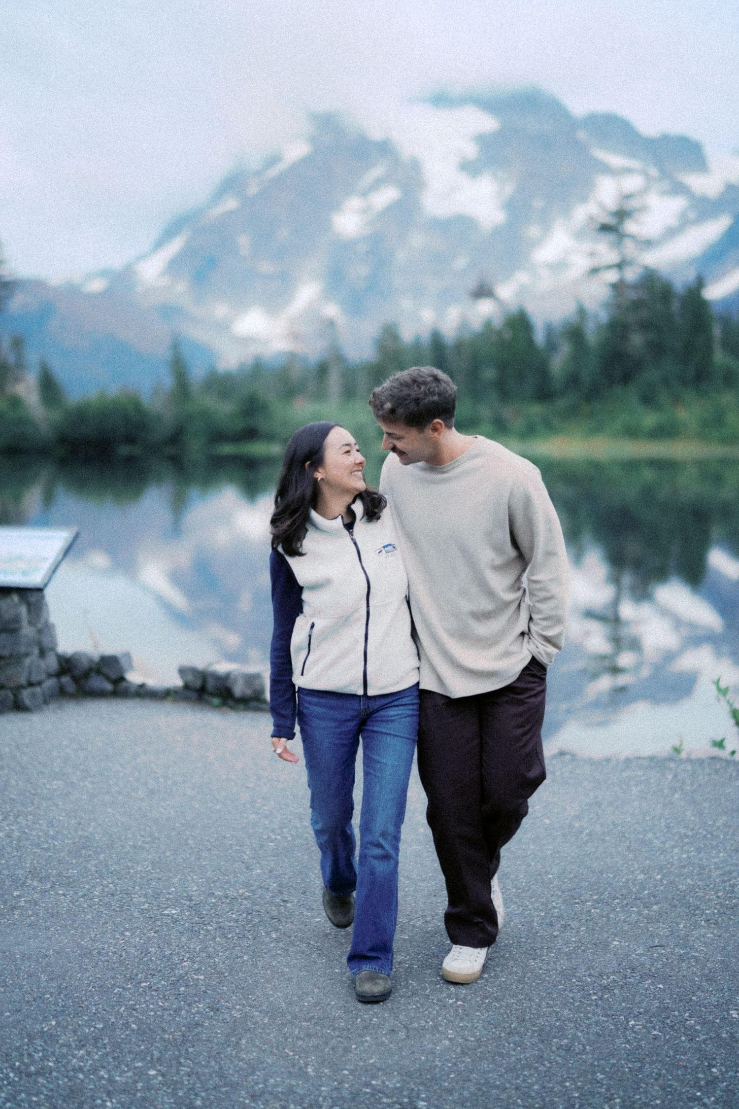Walking together after the session, Artist Point proposal photographer, Mt Baker