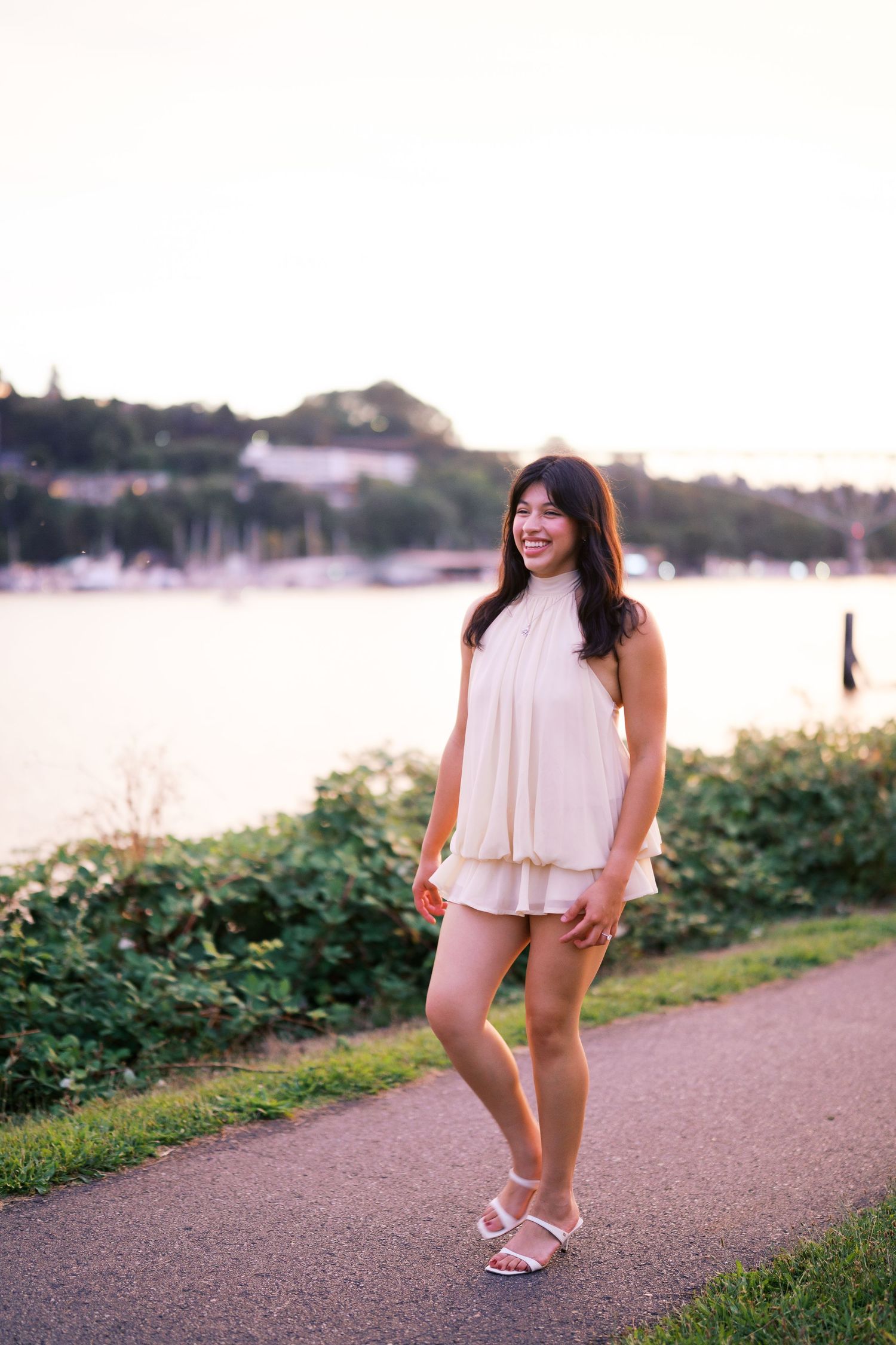 Portrait of the bride to be by Lake Union at Gas Works Park, Seattle engagement photographer