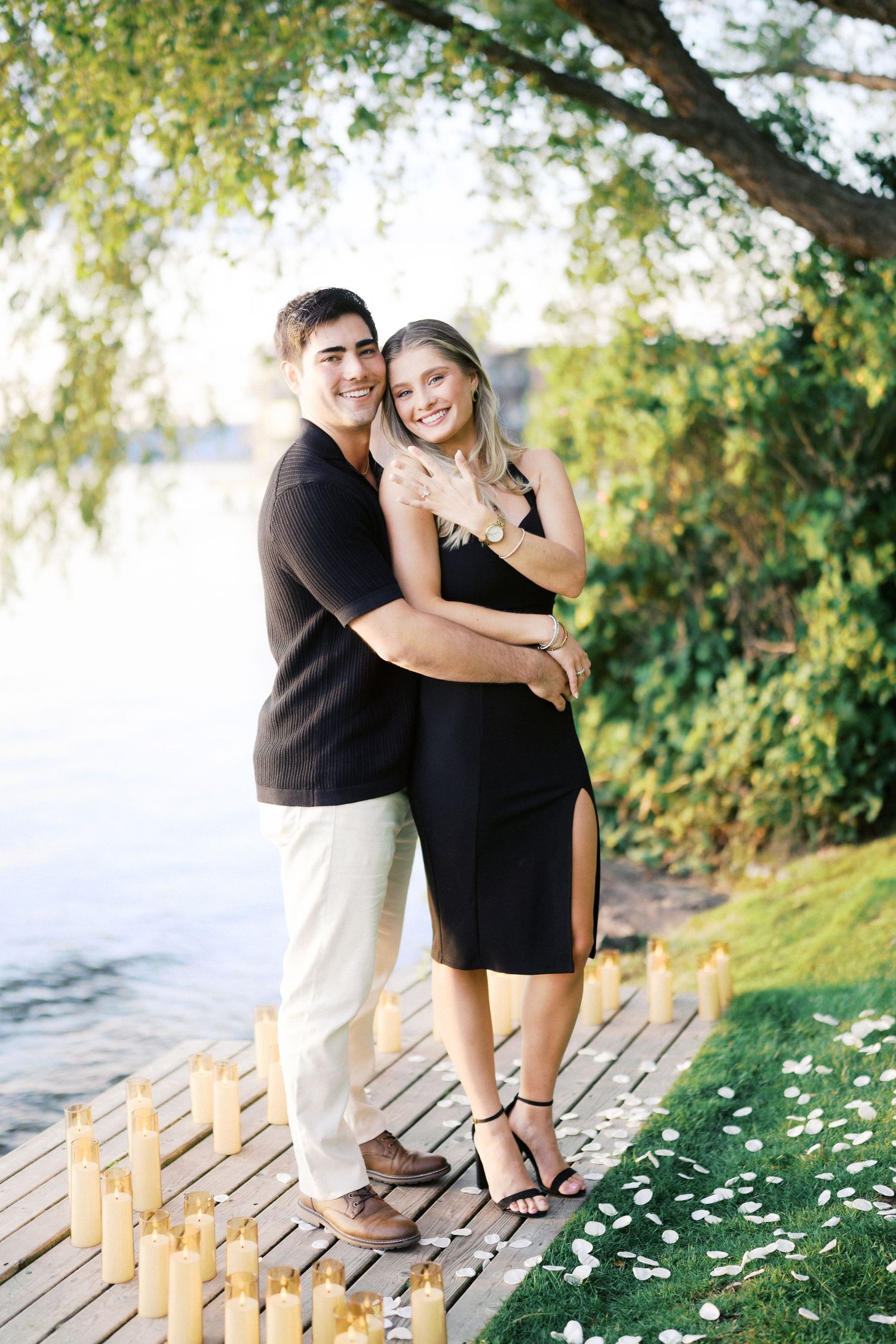 The couple on the boardwalk with the willow and the lake behind them, Carillon Point, Kirkland