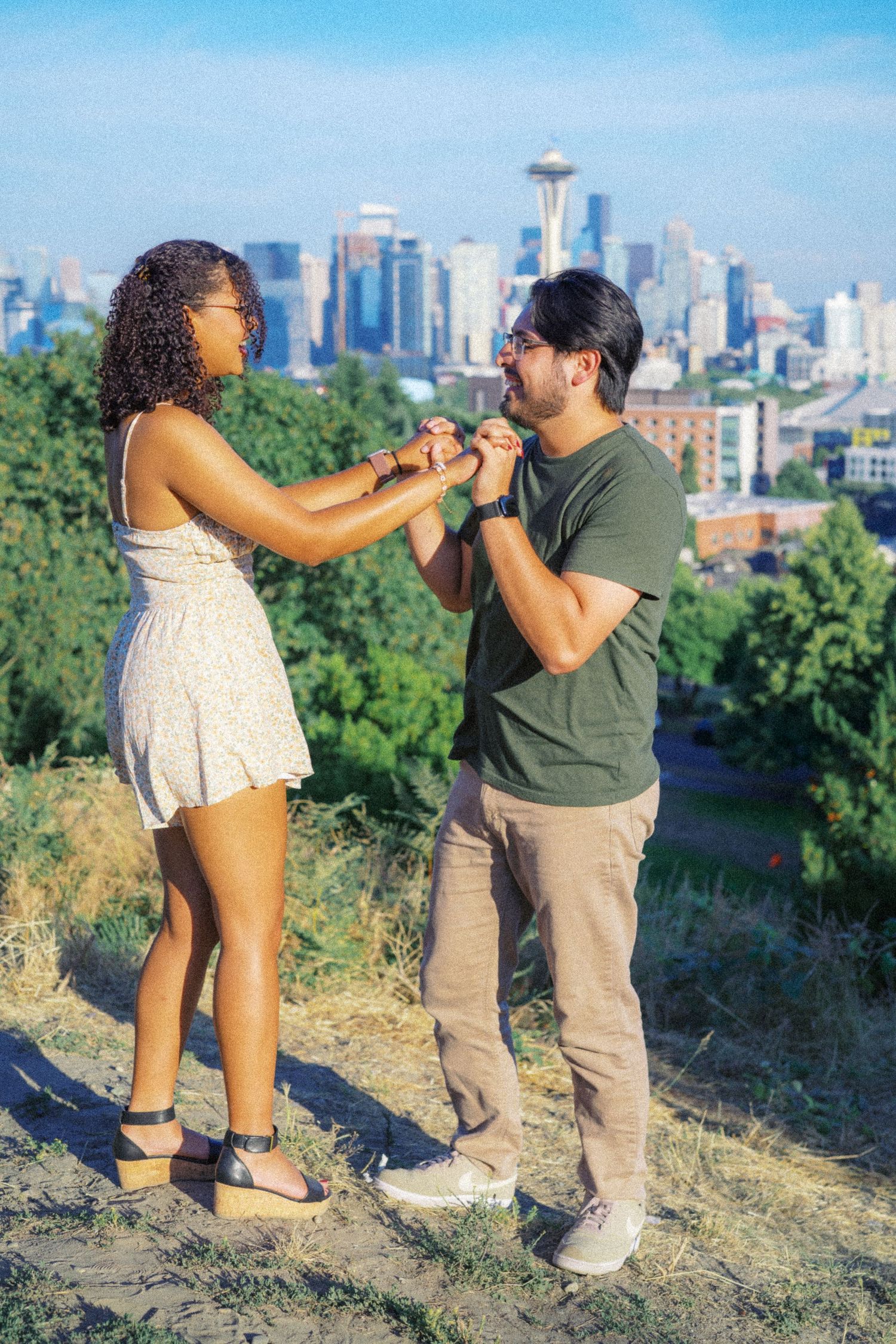 Close on the ring after the proposal at Kerry Park, Seattle engagement ring photo