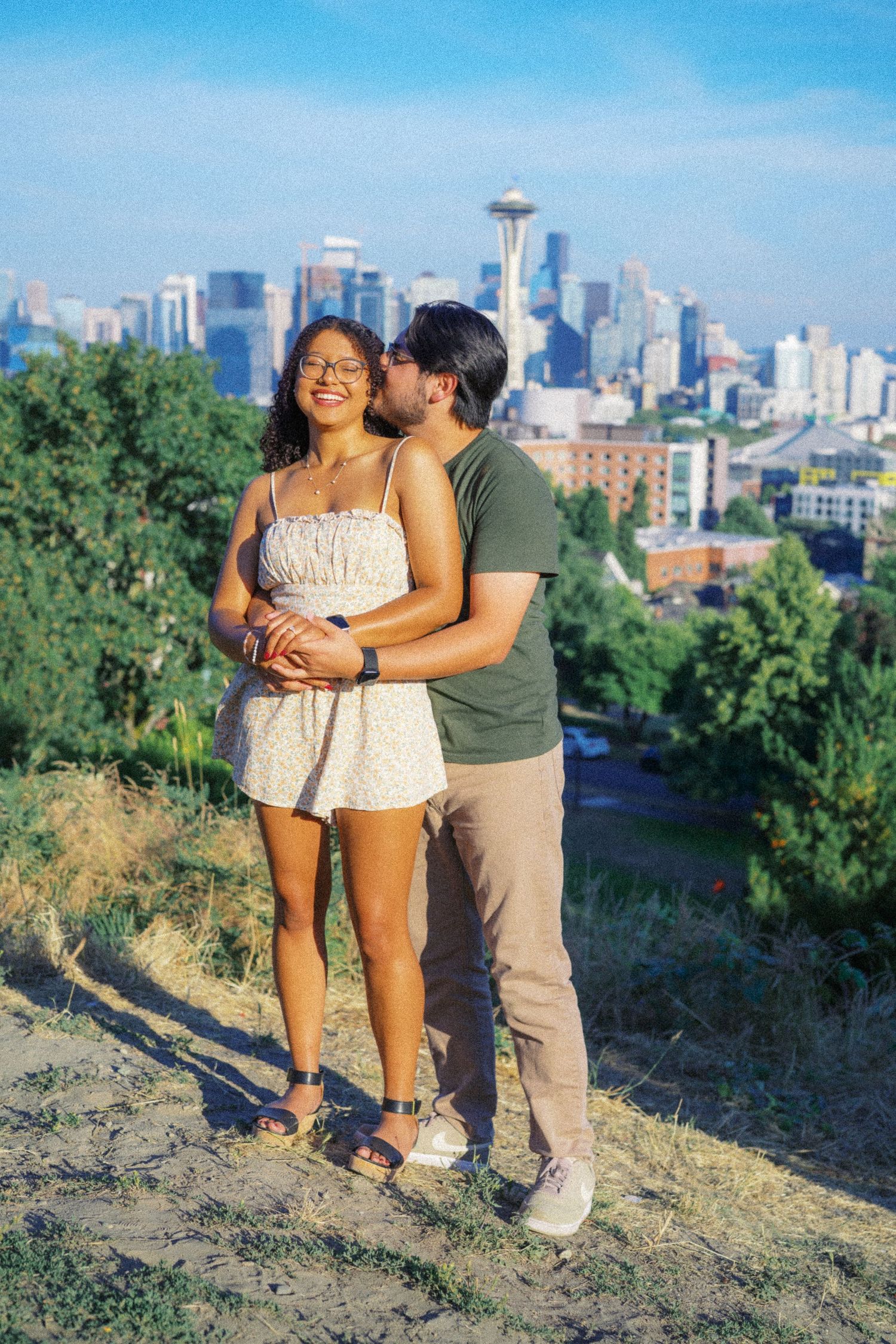 Her hands go to her face as she says yes at Kerry Park, Seattle surprise proposal photos