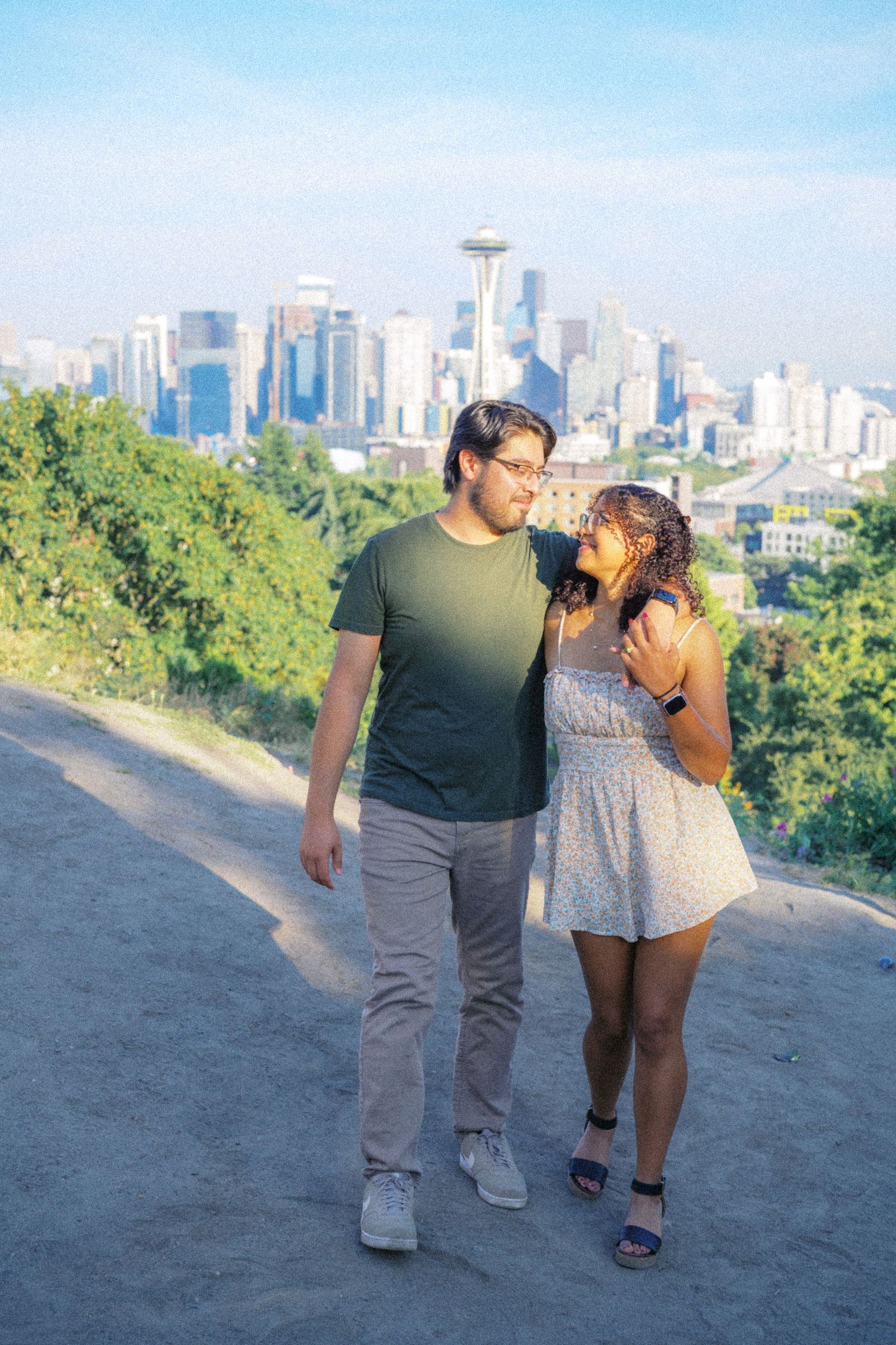 Walking the path at Kerry Park after the proposal, Seattle proposal photographer