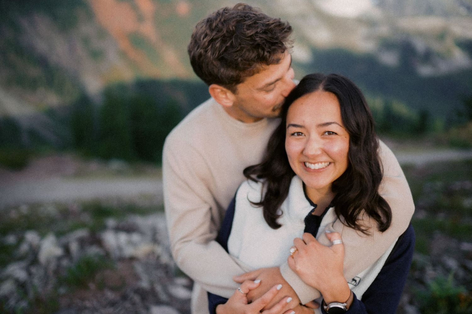 Right after she said yes on the ridge, Artist Point proposal photographer, Mt Baker