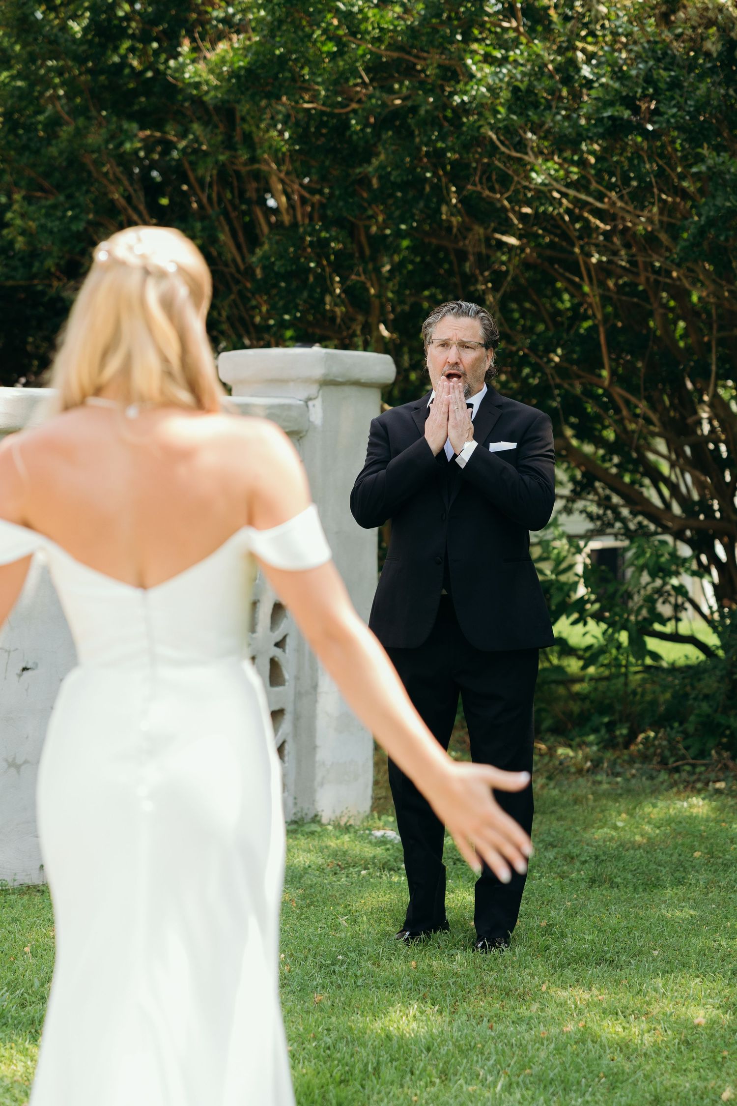 First look reaction sequence in a garden setting.