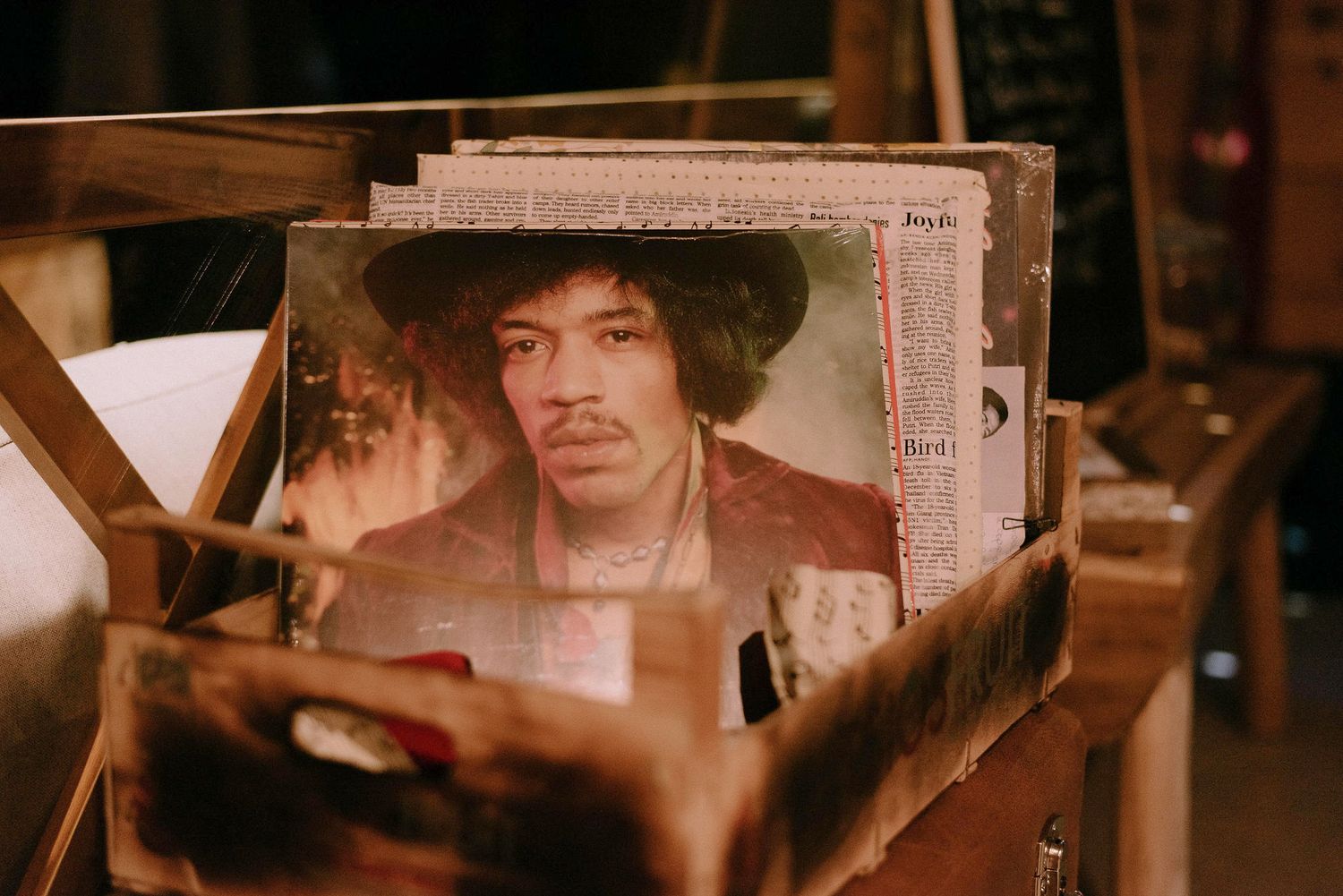 Vintage vinyl records stacked together creating nostalgic atmosphere.
