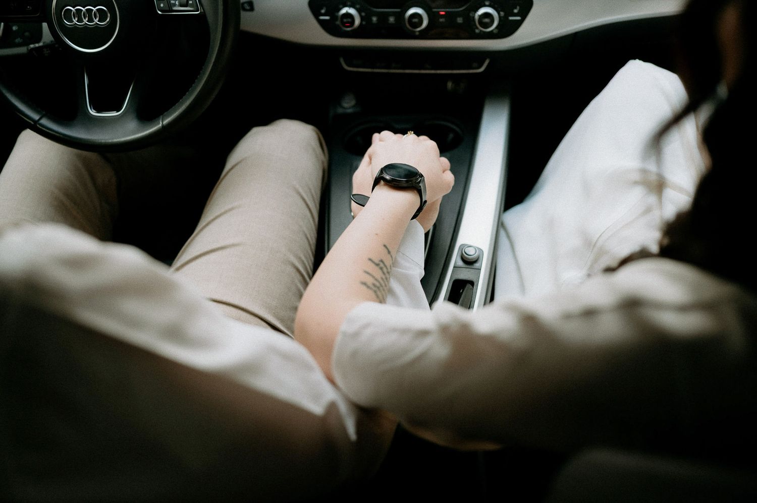 Close-up details of a modern car interior dashboard and controls.