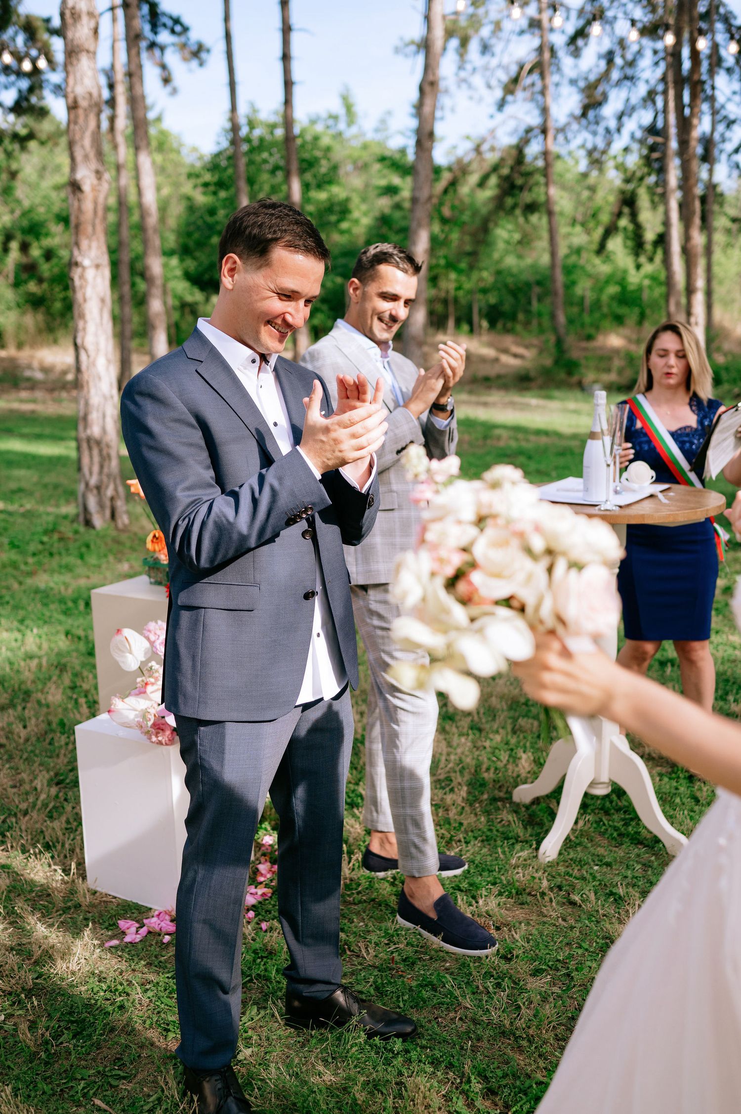 Emotional wedding moment captured in a series of photos in a wooded setting.