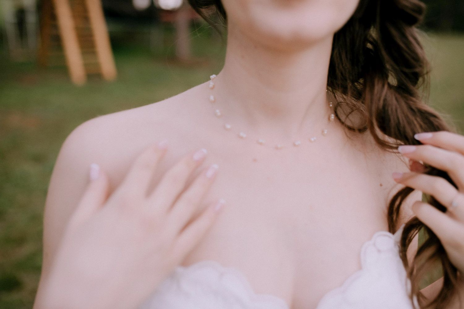 Close-up detail of delicate lace and fabric textures.