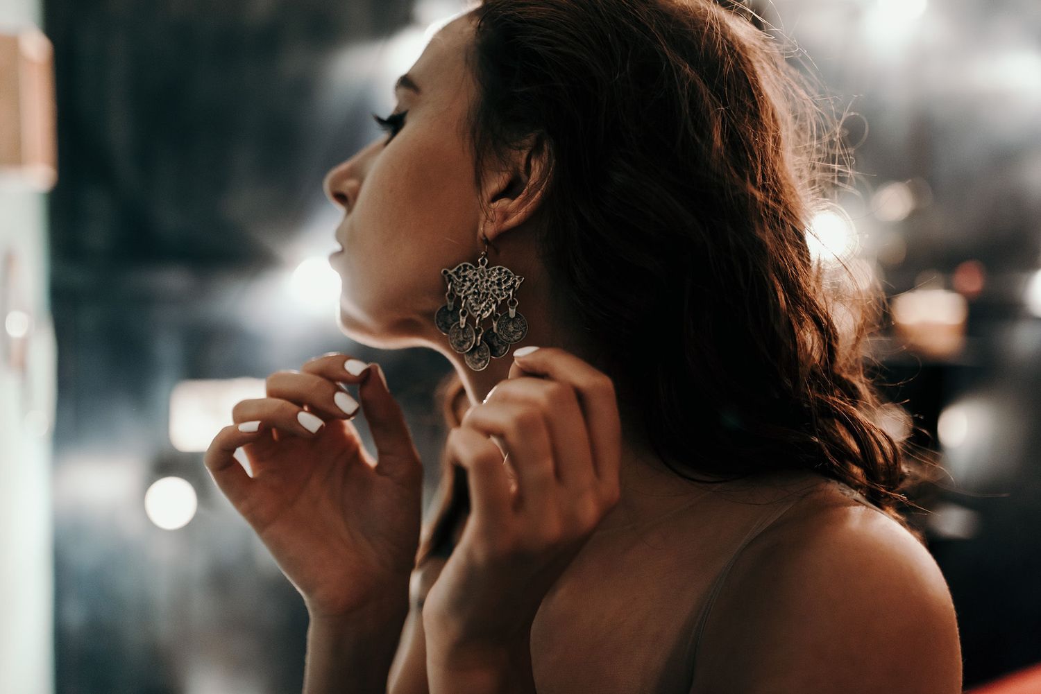 Intimate close-up portrait series with dramatic lighting and romantic atmosphere.