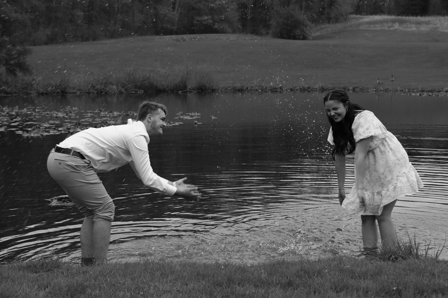 Playing in the water.