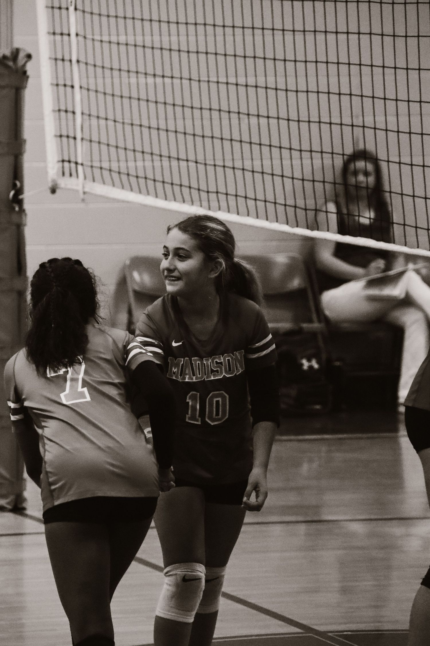 Waiting for the serve in black and white.