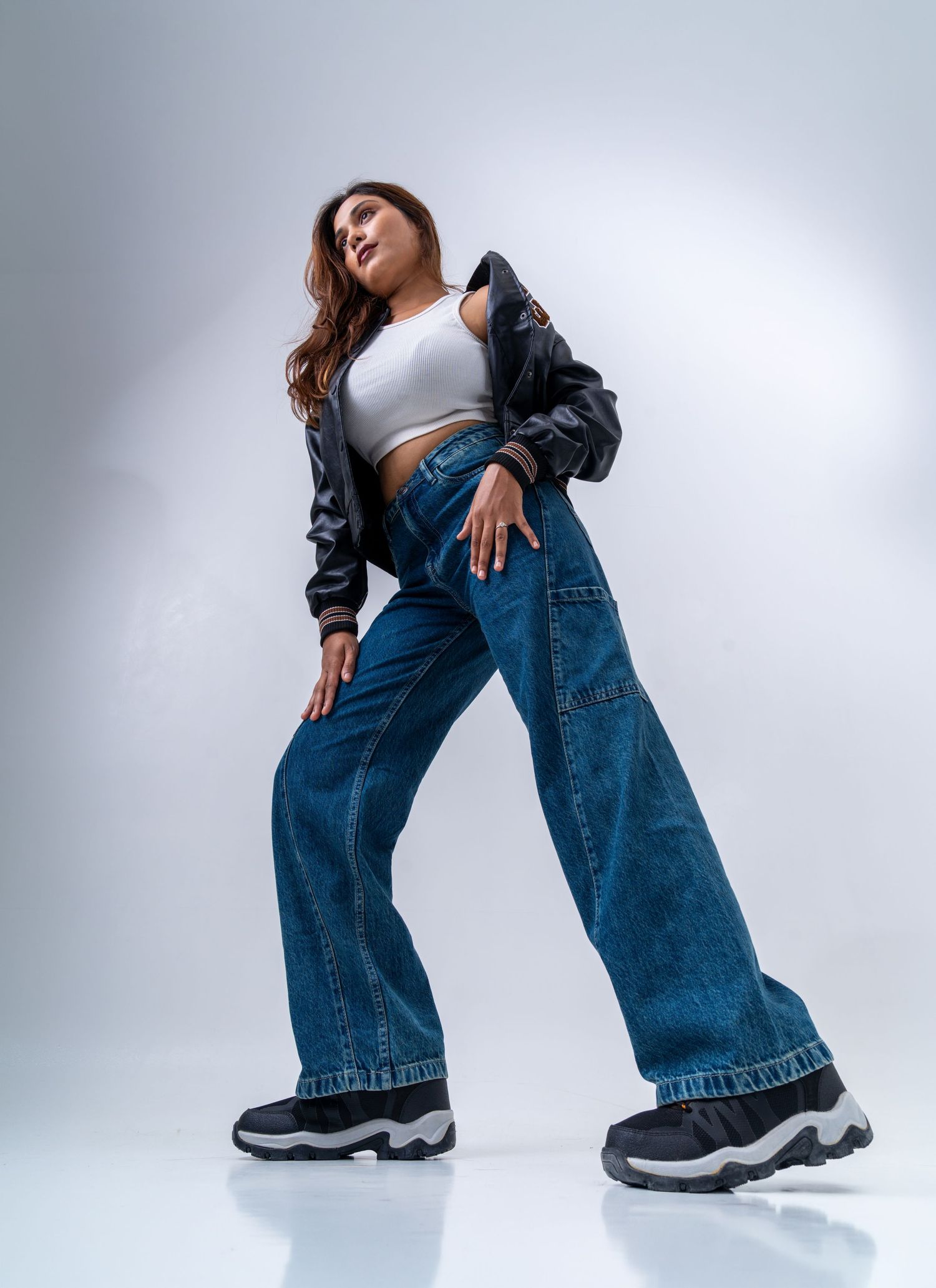 Minimal fashion portrait featuring Souled Store oversized clothing, photographed by Darshil Patel, fashion photographer in Vadodara.