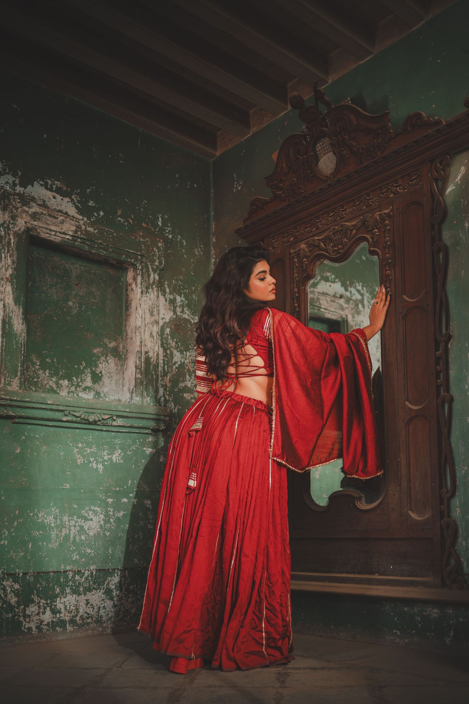 Editorial campaign image celebrating timeless Indian ethnic fashion with a premium Chaniya Choli design.